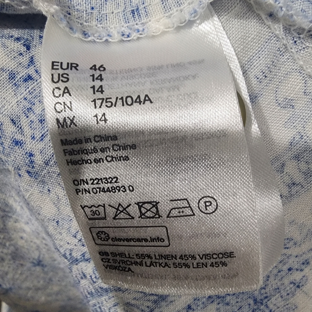H&M White and Blue Floral Midi Sleeveless Dress Linen Blend Size 14 - Picture 13 of 13